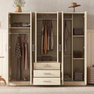 Streamdale Furniture Streamdale 6-doors Wooden Wardrobe Storage For Bedroom, With Big Drawers, Gray