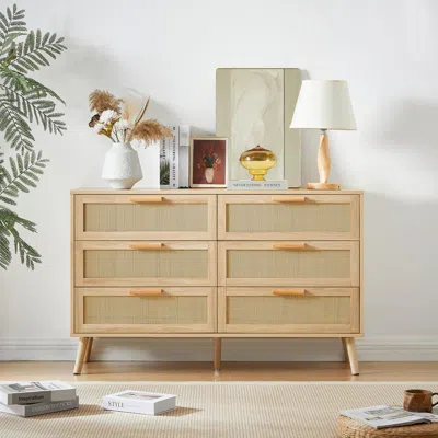 Streamdale Furniture Streamdale 6-drawer Rattan Dresser For Bedroom And Home