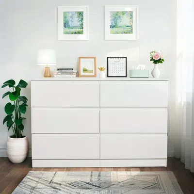 Streamdale Furniture Streamdale 6 Drawer White Dresser - Modern Bedroom Storage Cabinet