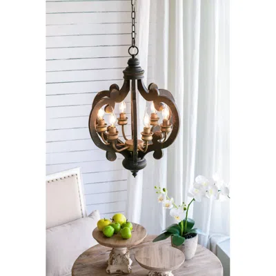 Streamdale Furniture Streamdale 6-light Farmhouse Wood Chandelier - Bulb Not Included In Brown