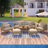 Streamdale Furniture Streamdale 6-pc Wicker Sofa Set, Outdoor Rattan, Double Cushions, Wood Legs & Table, Brown