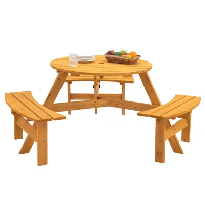 Streamdale Furniture Streamdale 6-person Circular Wooden Picnic Table - Natural