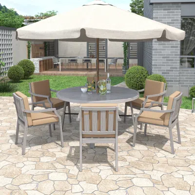 Streamdale Furniture Streamdale 6-person Wooden Dining Set W/ Umbrella Hole & Cushions - Antique Gray