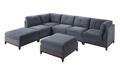 Streamdale Furniture Streamdale 6-piece Chenille Modular Sectional With Ottoman In Blue
