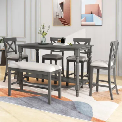 Streamdale Furniture Streamdale 6-piece Counter Height Dining Table Set Table With Shelf 4 Chairs