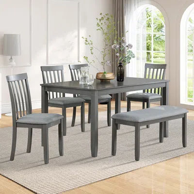 Streamdale Furniture Streamdale 6-piece Dining Set: Table, 4 Chairs & Bench - Grey In Gray
