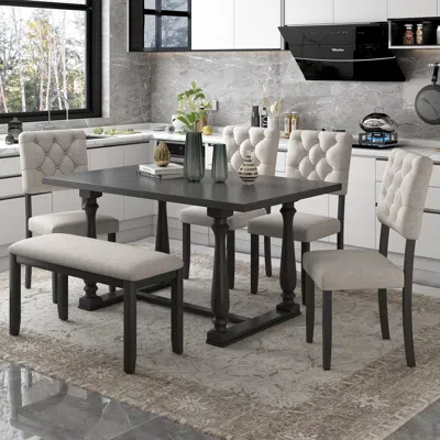 Streamdale Furniture Streamdale 6-piece Dining Table And Chair Set With Special-shaped Legs