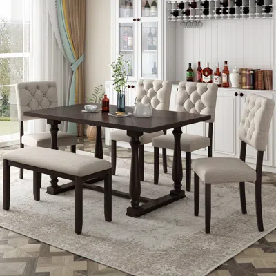 Streamdale Furniture Streamdale 6-piece Dining Table And Chair Set With Special-shaped Legs In White