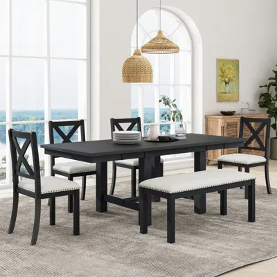 Streamdale Furniture Streamdale 6-piece Farmhouse Dining Set With Extendable Table