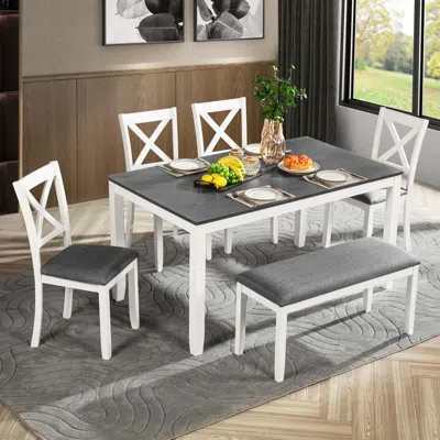 Streamdale Furniture Streamdale 6-piece Grey & White Dining Set With Bench