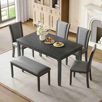 Streamdale Furniture Streamdale 6-piece Grey Dining Table Set With Bench