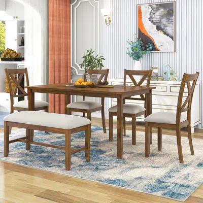 Streamdale Furniture Streamdale 6-piece Kitchen Dining Table Set Wooden Rectangular Dining Table In White