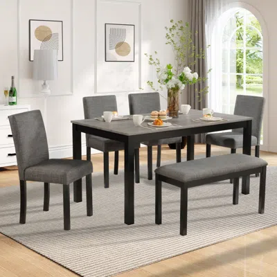Streamdale Furniture Streamdale 6-piece Light Grey & Black Dining Set With Bench
