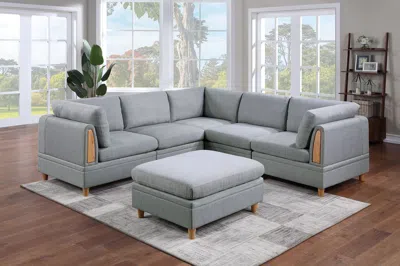 Streamdale Furniture Streamdale 6-piece Light Grey Sofa Set: 3 Corners, 2 Chairs, Ottoman