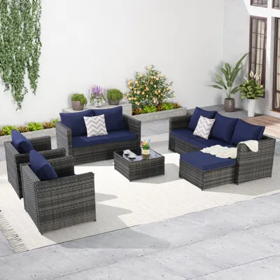 Streamdale Furniture Streamdale 6-piece Outdoor Wicker Patio Conversation Set W/ Cushions & Glass Table