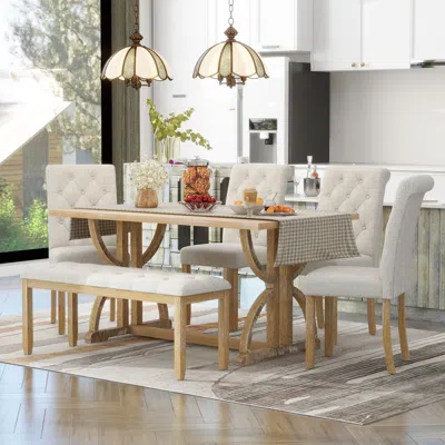 Streamdale Furniture Streamdale 6-piece Retro Dining Set With Unique Legs & Bench