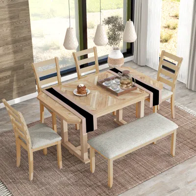 Streamdale Furniture Streamdale 6-piece Rubber Wood Dining Set With Wood Grain Tabletop & Soft Cushion In Multi