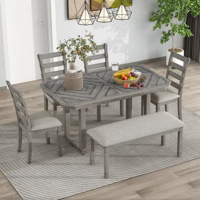 Streamdale Furniture Streamdale 6-piece Rubberwood Dining Table Set With Beautiful Wood Grain
