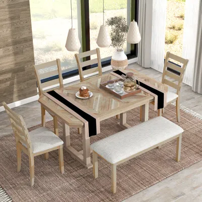 Streamdale Furniture Streamdale 6-piece Rubberwood Dining Table Set With Beautiful Wood Grain