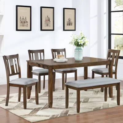Streamdale Furniture Streamdale 6-piece Walnut Dining Set: Table, 4 Chairs & Bench