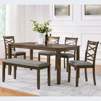 Streamdale Furniture Streamdale 6-piece Walnut Dining Set: Table, 4 Chairs & Bench In Brown