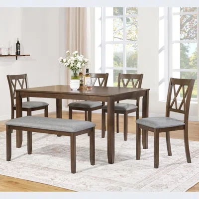 Streamdale Furniture Streamdale 6-piece Walnut Dining Set: Table, 4 Chairs & Bench In Brown