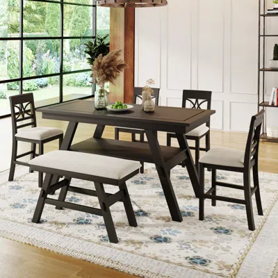 Streamdale Furniture Streamdale 6-piece Wood Counter Height Dining Table Set With Storage Shelf