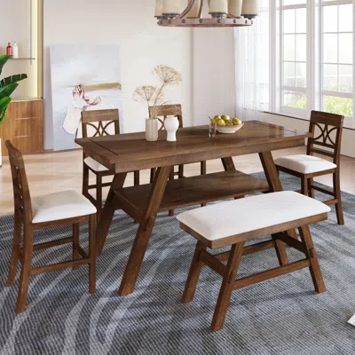Streamdale Furniture Streamdale 6-piece Wooden Counter Dining Set With Bench & Storage