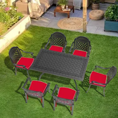 Streamdale Furniture Streamdale 6-seat Black Aluminum Outdoor Table And Chair Set With Cushions