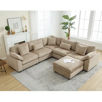 Streamdale Furniture Streamdale 6-seat Oversized Modular Sectional Sofa, Brown Corduroy