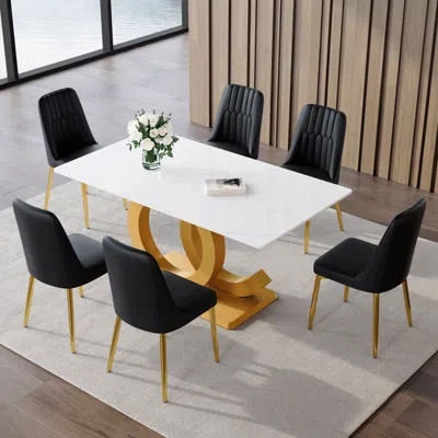 Streamdale Furniture Streamdale 6-seater Glass Dining Set With Pu Chairs & Marble-effect Table