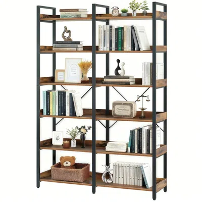 Streamdale Furniture Streamdale 6-tier Industrial Bookshelf, 67" Open Shelf Bookcase, Metal Frame, Brown