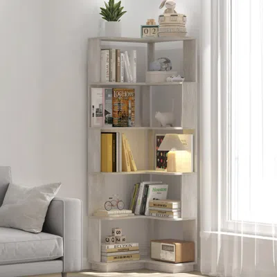 Streamdale Furniture Streamdale 6 Tier L-shaped Corner Bookshelf With Anti-drop Panel & Tipping Device, Light Gray