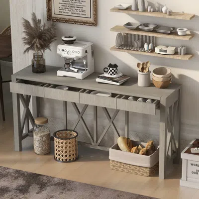 Streamdale Furniture Streamdale 60" Acacia Console Table - Crisscross Design & 4 Drawers