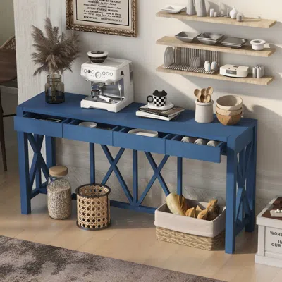 Streamdale Furniture Streamdale 60" Acacia Console Table - Crisscross Design & 4 Drawers
