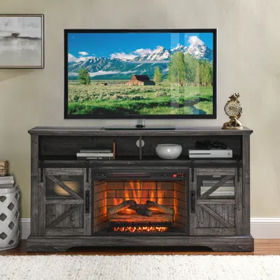 Streamdale Furniture Streamdale 60 Inch Electric Fireplace Entertainment Center With Door Sensor In Brown