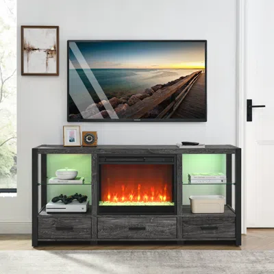 Streamdale Furniture Streamdale 60 Inch Electric Fireplace Media Tv Stand With Sync Colorful Led In Gray