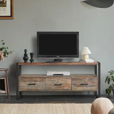 Streamdale Furniture Streamdale 60 Inch Reclaimed Wood Media Tv Console Table With 3 Drawer In Brown