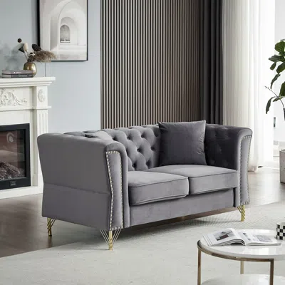 Streamdale Furniture Streamdale 60.2" Velvet Chesterfield Sofa With Metal Foot