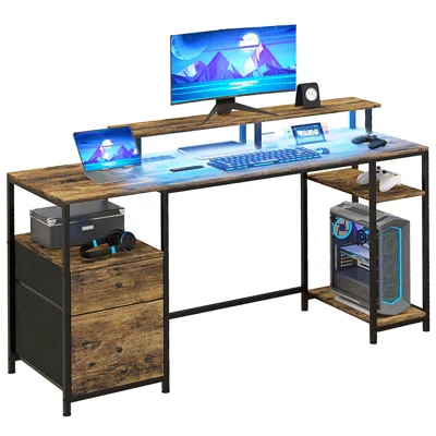 Streamdale Furniture Streamdale 61" Computer Desk With Led Lights In Brown