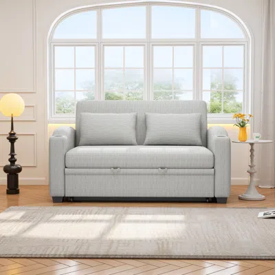 Streamdale Furniture Streamdale 61.6" Pull Out Sofa Bed Loveseat With Usb & Cup Holders