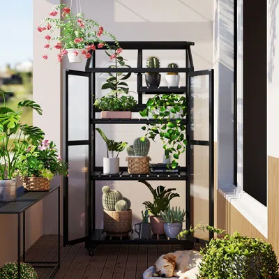Streamdale Furniture Streamdale 62" Height Wood Largehouse Balcony Portable Cold Frame With Wheels In Black