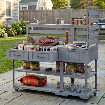 Streamdale Furniture Streamdale 62.3'' Solid Wood Patio Kitchen Island & Grill Prep Table, Gray