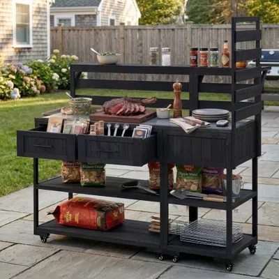 Streamdale Furniture Streamdale 62.3'' Solid Wood Patio Kitchen Island With Stainless Steel Top