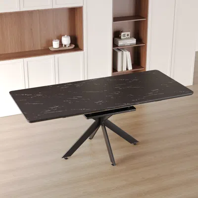 Streamdale Furniture Streamdale 62.4" Extendable 78.15" Very Large Black Dining Table Modern Mid-century Kitchen Table Se