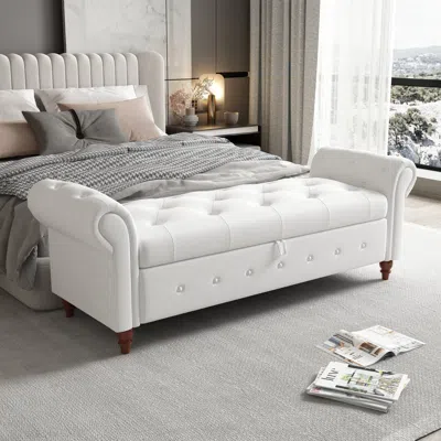 Streamdale Furniture Streamdale 63" Bed Bench Velvet In White