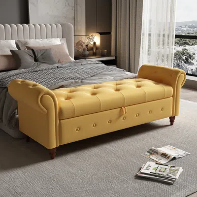 Streamdale Furniture Streamdale 63" Bed Bench Yellow Fabric