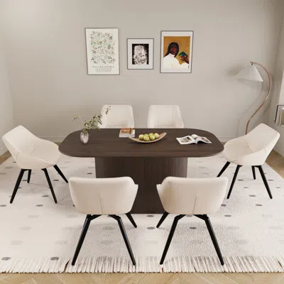 Streamdale Furniture Streamdale 63" Brown Dining Table With 6 Black Metal Leg Chairs