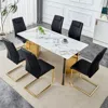 Streamdale Furniture Streamdale 63" Cold Jade Dining Set: Stone Table & 6 Black Pu Chairs