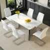 Streamdale Furniture Streamdale 63" Cold Jade Dining Table Set With 6 White Pu Chairs